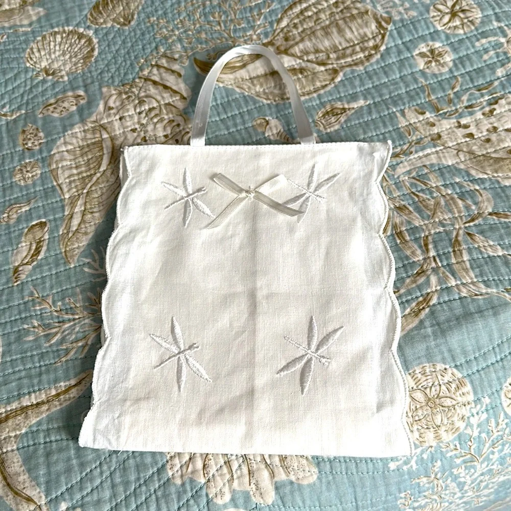White embroidered dragonflies toilet paper holder two rolls for guest bathroom